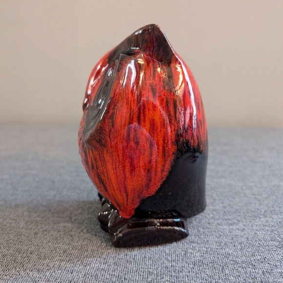 Canuck Pottery, Orange/Red and Black Owl Bank, Evangeline Glaze - Picture 3 of 6